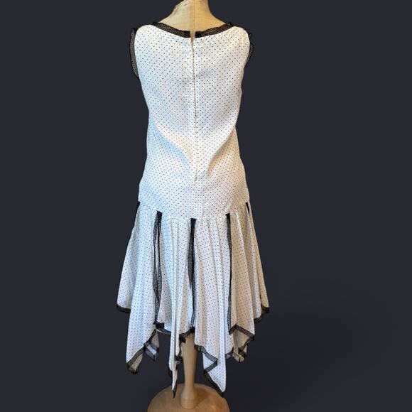 VTG Miss Elliette Dress 4 Polka Dot Black Lace Handkerchief White Goth Coquette - Picture 3 of 15
